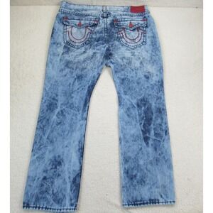True Religion Jeans Men 42 Blue Ricky W Flap Super T Thick Red Stitch Indigo Fog